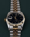 Rolex Datejust 16233 Black Dial 1991 - Frontaal aanzicht ondersteboven met de kroon links en de wijzerplaat recht in beeld