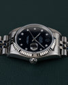 Rolex Datejust 16234 Black Diamond Dial 1994 - Frontaal aanzicht ondersteboven met de kroon onderaan de kast